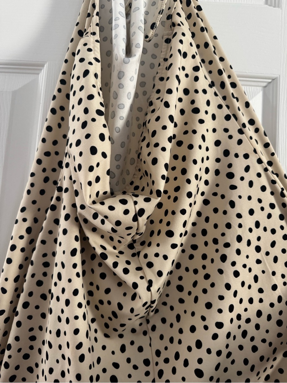 Polka Dot Satin Slip Dress - Beige with Black Dots